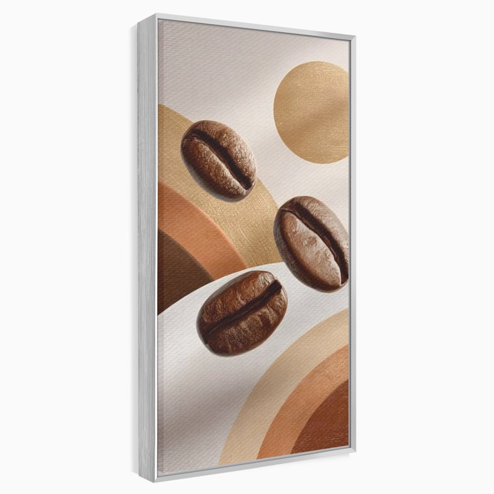 Tablou canvas cu tablou canvas cu boabe de cafea, in rama de aluminiu argintiu